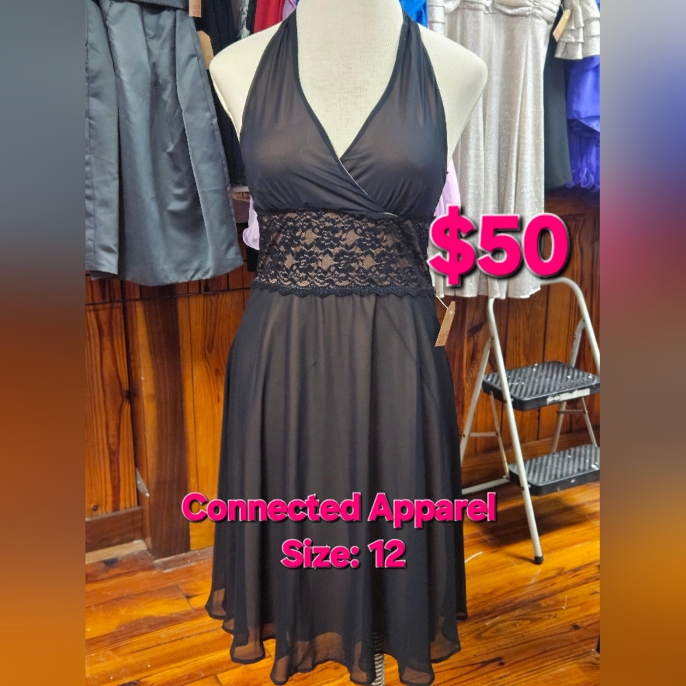 Connected Apparel Black Halter Dress